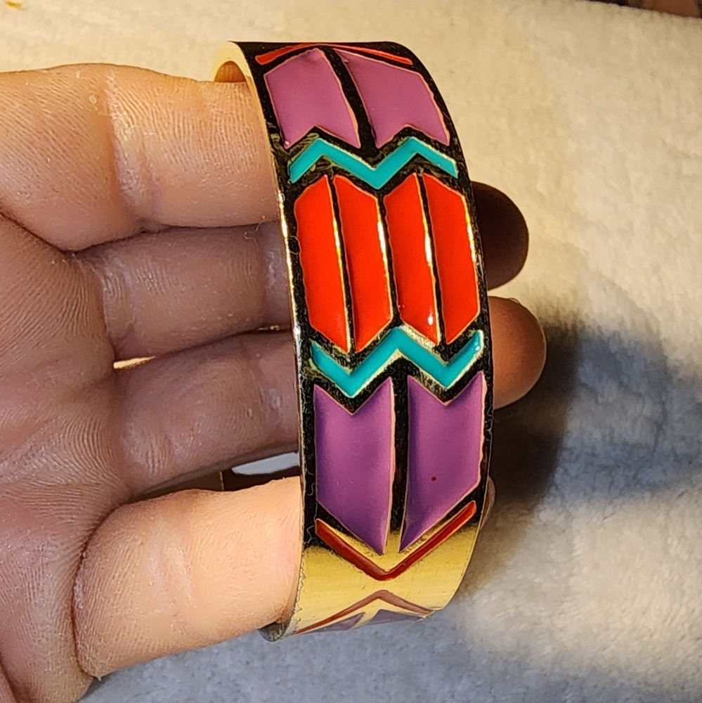 Ettika Enamel Statement Bangle Bold Geometric Des… - image 1